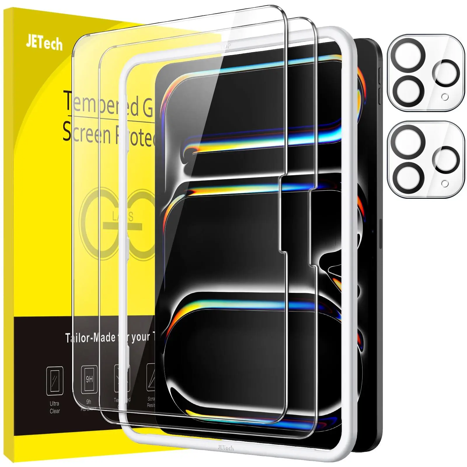 JETech Tempered Glass Tablet Screen Protector for iPad Pro 13-in M5/M4 (2025/2024, A3360/A3361) with Camera Lens Protector, Easy Installation Tool, Anti-Scratch, High Definition, Fingerprint Resistant, 2-Pack for Daily Use
