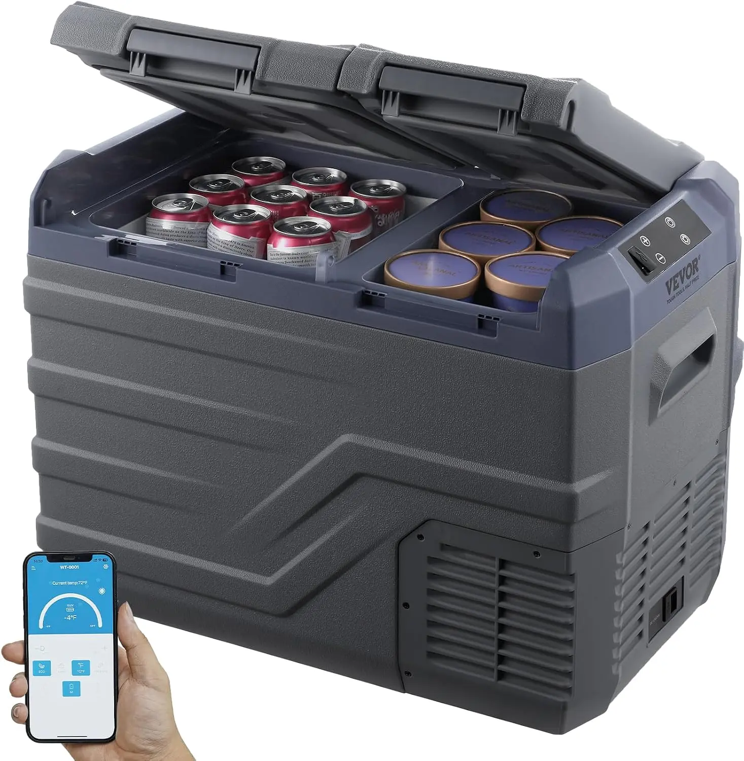 VEVOR 12 Volt Car Refrigerator, 32 L Dual Zone Car Refrigerator Fridge, Portable Freezer, -4℉ to 68℉ Adjustable Range, 12/24V DC and 100-240V AC Compressor Cooler for Outdoor, Camping, RV