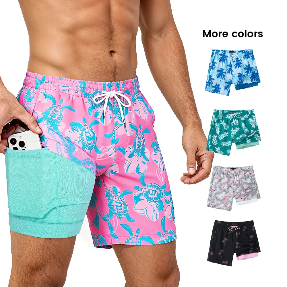 SURF CUZ Mens 7 Inch Swim Trunks with Compression Liner Swim Shorts 7" Swimming Trunks Stretch Swim Suits Quick Dry