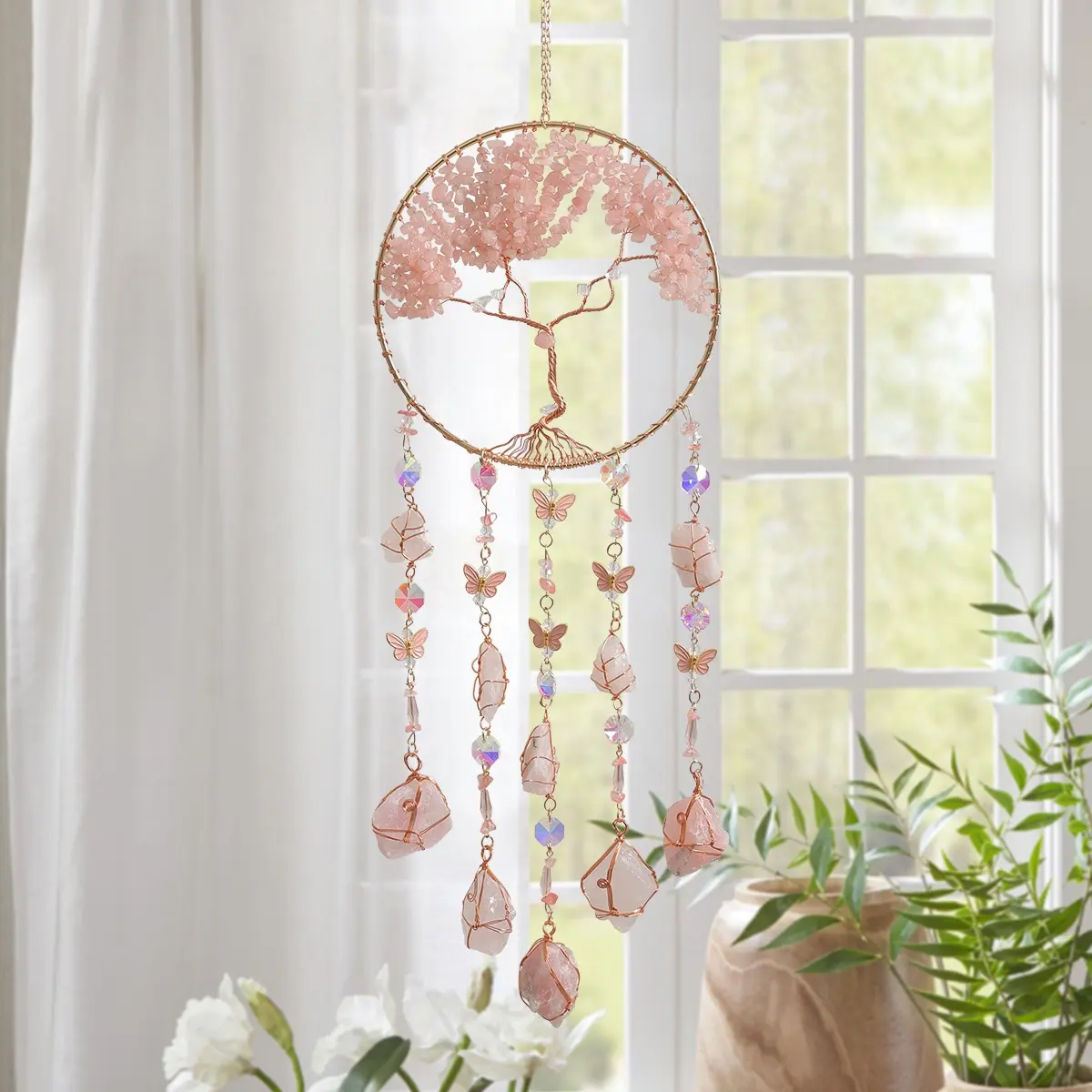 Crystal Sun Catcher, Handmade Life Tree Dream Catcher, Hanging Decoration for Home Living Room Courtyard Window, Birthday Gift, Ornaments, Boho Decoration, Wall Hanging Decor, Home Decorative Ornament