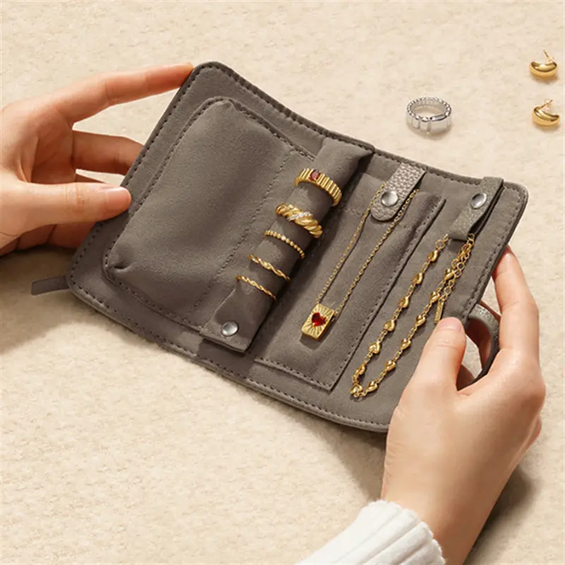 In Stock Leather Jewelry Necklace Roll Bag PU Leather Travel Jewelry Bag Ring Bracelet Storage Roll Bag