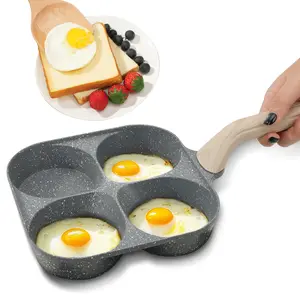2026 Nonstick Egg Frying Pan, 4-Hole Skillet with Handle, Multifunctional Omelet & Pancake Breakfast Pan, 4-Cup Egg Cooker for Hamburger McGriddles, Compact Kitchen Cookware, Great Gift Idea
