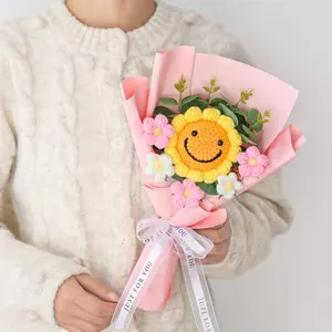 Handmade Smiling Sunflower Yarn Bouquet, Cute Flowers, Home Office Decor, Mother's Day Teacher's Day Christmas Gift