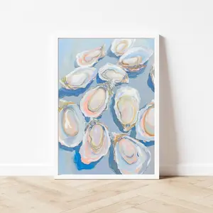 Pastel Blue Oyster Shell poster, Coastal Beach House Kitchen Art decor, Colorful Summer Dining Room 2