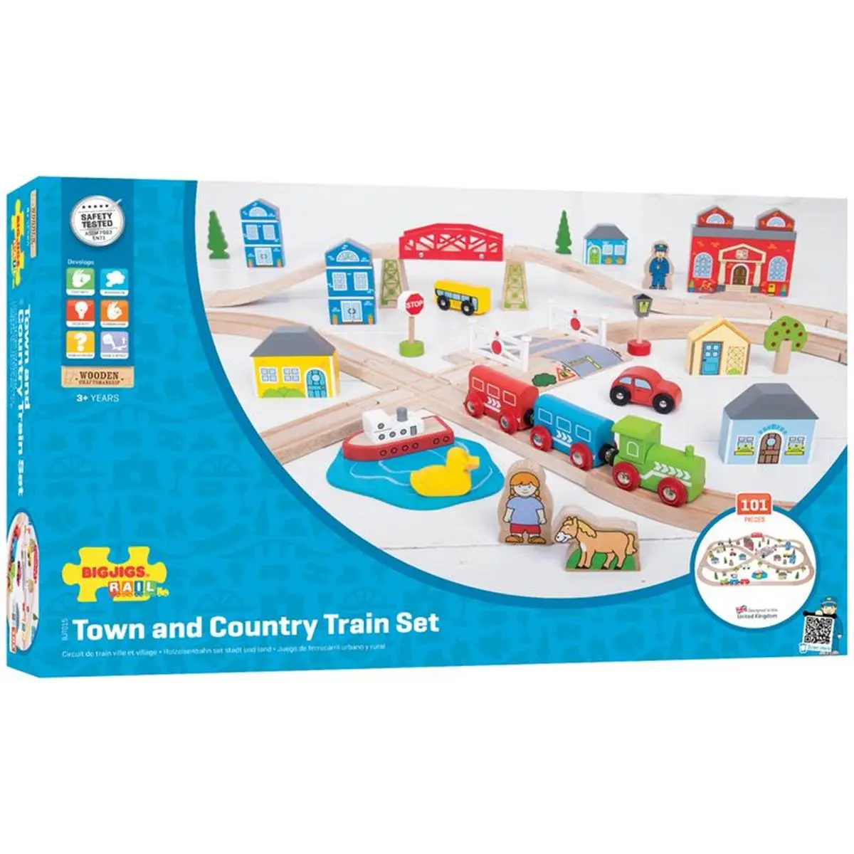 212 MAIN Rail Town & Country Train Set with Wheels, Bigjigs Toys BJT015 Early Learning Toy for Children, Wheel