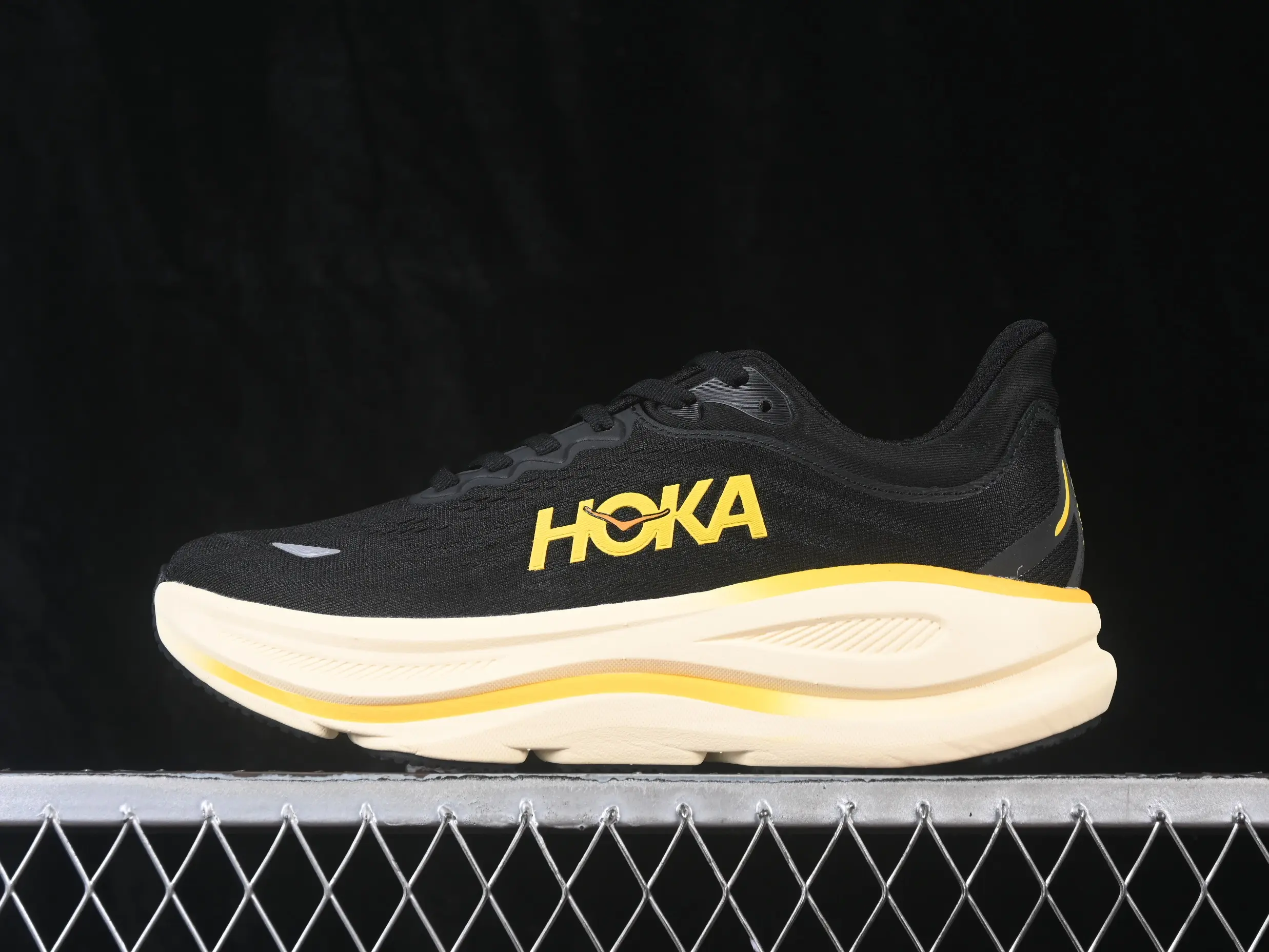 Black Yellow Color Block Knit Mesh Shock Absorbing Sneakers Elastic Foam Sole Marathon Training Walking Casual Running Shoes