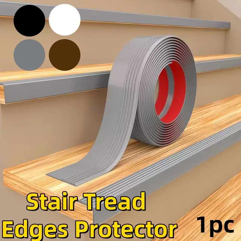 9.8CmX2Meters 1Pc Stair Tread Edges Protector, Self - Adhesive Secure Versatile Stair Nosing, Outdoor And Indoor Use Vinyl Stair Tread Edges Guard (Black, Gray, White，Brown)