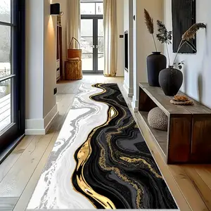 Imitation Cashmere Gold Ink Texture Anti-Slip Bedside Rug, Modern Abstract Rug, Suitable for Bedroom Kitchen Hallway Entrance Mat, Home Decorative Rugs