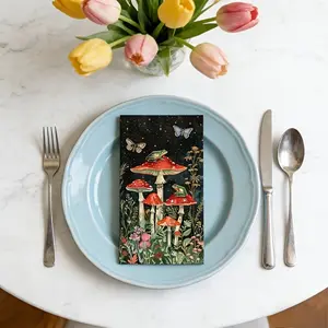 20 pcs forest-themed mushroom-themed printed napkins, night-style disposable tissues, suitable for jungle parties, birthdays, baptisms, Easter, St. Patrick's Day, Valentine's Day, family gatherings, wedding and other party table decorations