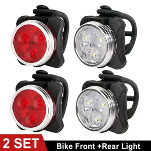 VASTFIRE Rechargeable Bike Light Kit, USB Rechargeable Headlight & Taillight, 4 Modes, IPX4 Waterproof, Cycling Lights for City Bike, Mountain Bike, Helmet