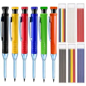 2/6Pcs Solid Carpenter Pencils with 36 Pcs 2.8mm Refills Long Nosed Deep Hole Mechanical Pencil Marker Construction with Built in Sharpener for Woodworking Drafting Architect Tool Mechanical Drawing Pencils