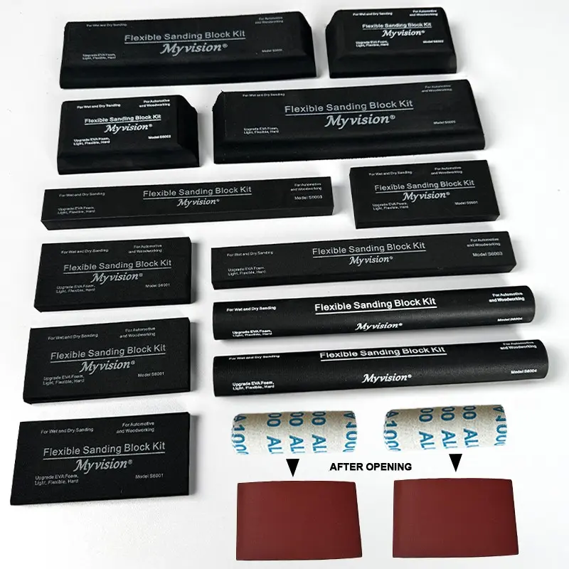 Sanding Block Kit 14pcs with Sandpaper, Sanding Pads and Mid Block, Wet or Dry Auto Body Sanding Blocks, Lightweight Flexible Hard, Sanding Tool