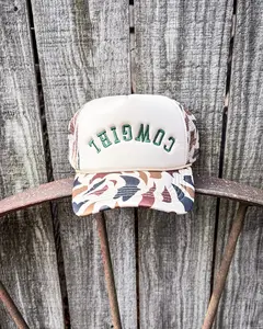 Unisex Camo Cowgirl Embroidered Trucker Cap, Casual Green Fashion Accessory