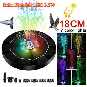 Solar Powered LED Fountain Light 3.5W, 7 Changing Colors, 6 Nozzles Rotating Water Pump, Outdoor Garden Bird Bath Decor