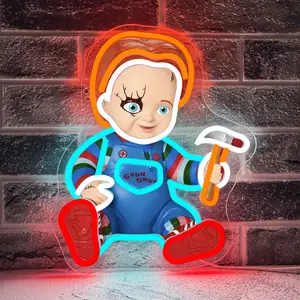 Neon light features a glowing chucky bust, LED wall-mounted art neon light, USB powered, spooky atmosphere party decor, gift for a friend, Led Neon Lights