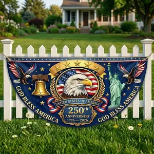 Polyester Semicircular Flag - USA 250th Semiquincentennial (1776-2026) Weatherproof Half-Round Porch Banner, Patriotic Outdoor Decoration for 2026 Independence Day