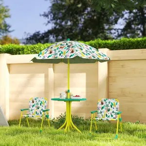 Kids Picnic Table, Kids Table and Chair Set with 2 Folding Chairs and Umbrella for Backyard, Garden, Patio, Green,outdoor