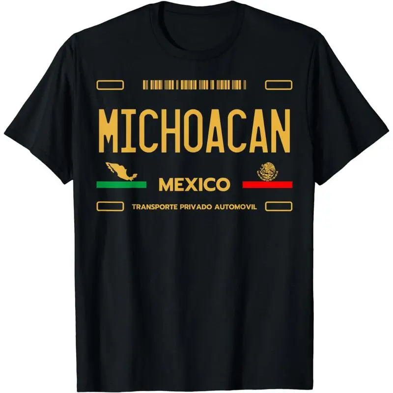Men's Michoacan Mexico Graphic Print Shortsleeve T-Shirt - 95% Cotton-Spandex Blend, Classic Crew Neck, Casual Streetwear Easy Wear Top, Soft All Day, Breathable, Seamless Shoulder Closures, Crisp After Washes, Glittery Vinyl Shine, S to 5XL Menswear