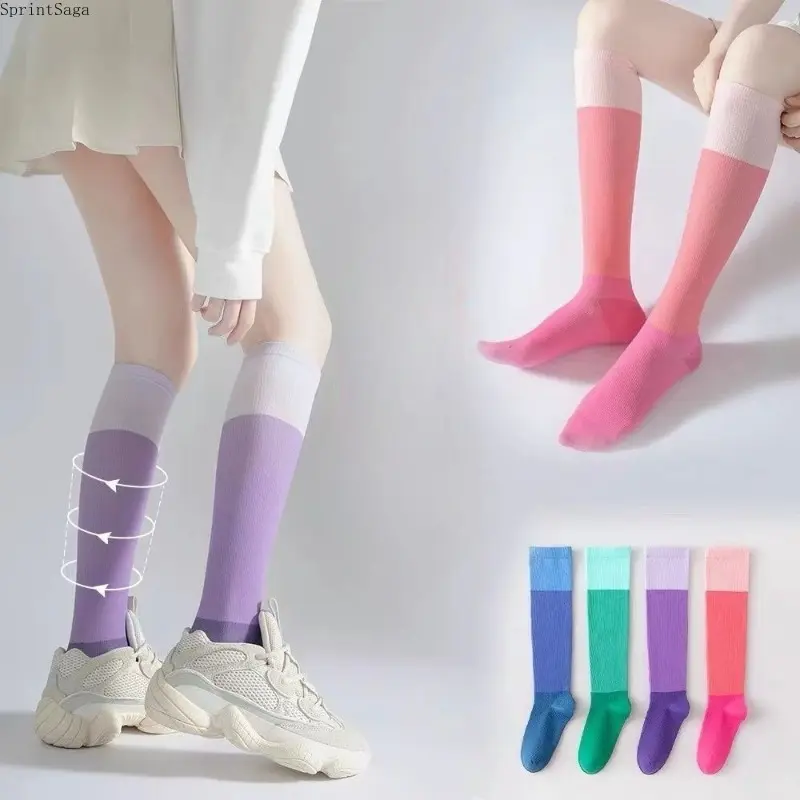 Women's Mid Crew Sports Socks, Colorful Gradient Compression Design with High Elastic, Non Slip Support for Multi-Sport Fitness and Calf Relief, Multi-Sport Sports Socks