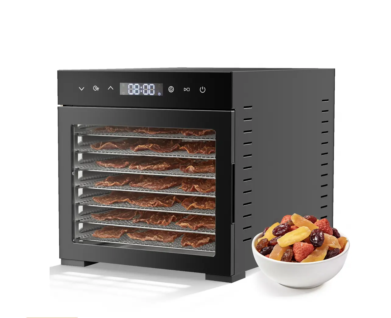 500W Food Dehydrator Machine with 8 Stainless Steel Trays, 85–185°F Digital Temp Control & 48H Timer, Jerky Dryer for Fruit, Meat, Herbs & Dog Treats, Black/Silver