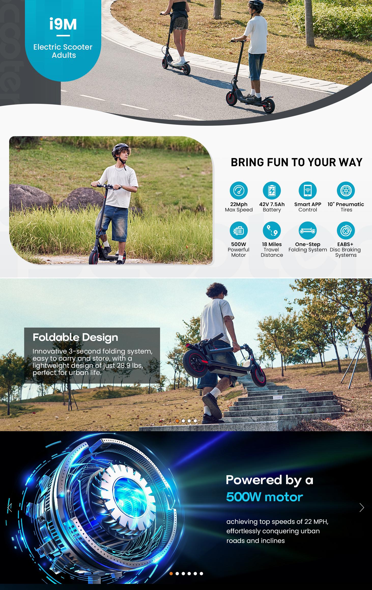 【summervibes】Long Range Commuter Electric Scooter, 22MPH/18MPH Max Speed, 21 Miles Long Range,10''/8.5'' Tires,  Folding Electric Scooter Adults with Head Lights