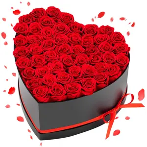 VEVOR Forever Flowers, 50 Preserved Roses in a Heart Shape Box, Eternal Flowers Immortal Bouquet Birthday Present for Delivery Prime Women Her Wife Mothers, Anniversary, Valentine's Day,Christmas, Red