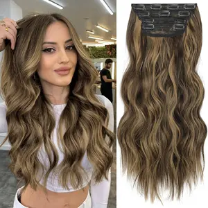 Isaic_hair Clip in Synthetic Hair Extensions Long Wavy 4PCS Thick Hairpieces to Chestnut Fiber Double Weft Natural Hair Extensions for Women