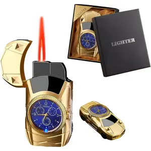 Windproof Vintage Lighter with Watch, Creative Stylish Sports Car-Shaped Lighters, Novelty Jet Flame Torch Lighter, Refillable Butane Gifts Lighter for Outdoor Indoor(Without Butane) vintage  lighter