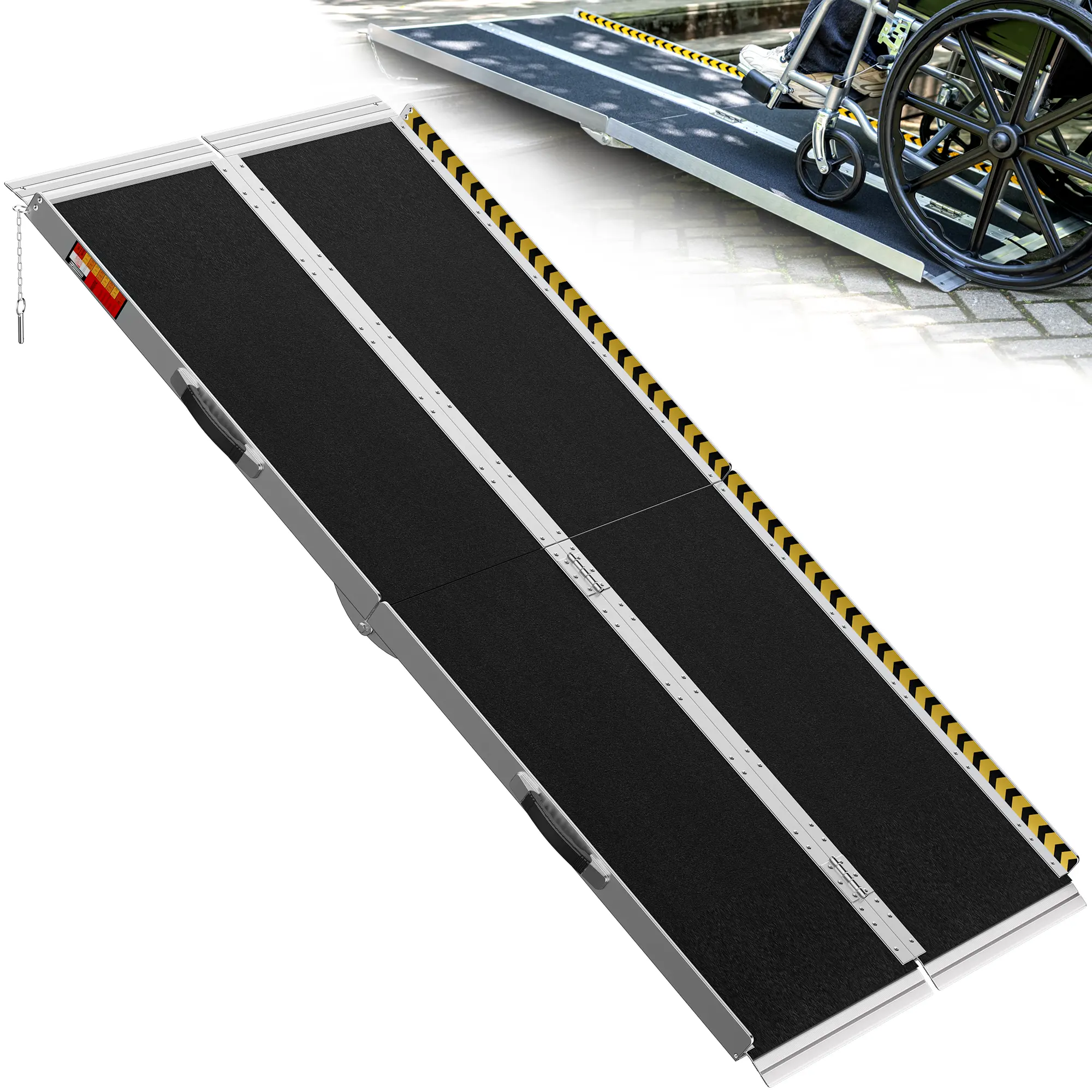 Portable Wheelchair Ramp 6FT, Anti-Slip Aluminum Folding Portable Ramp, Wheelchair Ramps for Home, Weight Capacity Up to 800 LBS, with Transition Plates Above and Below, Loading Dock Plates
