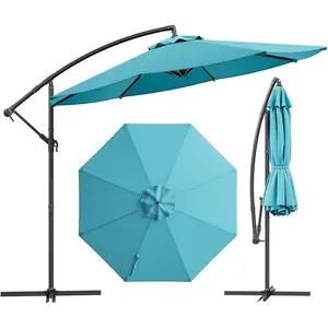 10FT Offset Cantilever Patio Umbrella, 360° Rotation Outdoor Hanging Umbrella with Easy Crank & Tilt, UV Resistant Water-Repellent 180G Yarn-Dyed Polyester Canopy for Garden Deck Pool Backyard
