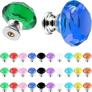 30 Pcs Colorful Crystal Drawer Knobs, 30mm Dresser Knobs Cabinet Shape Pulls Handle for Wardrobe,,, Cupboard(10 Colors)