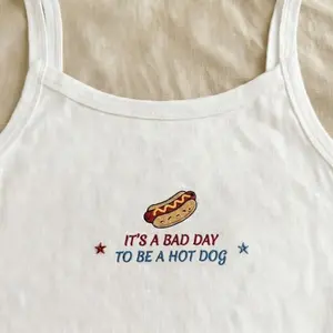 Bad Day To Be a Hot Dog Embroidered Spaghetti Strap, Funny 4th of July Shirt, Labor Day Shirts, Memorial Day Gift