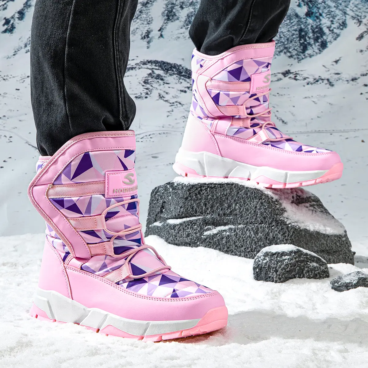 HOBIBEAR Unisex Thick Winter Snow Boots, Waterproof Faux Fur-Lined Ankle Booties for Outdoor Hiking with Anti-Slip Soles, Shoe, Footwear, Soft, Walking Shoes, Rubber, Velcro, Fabric, Waterproof Textile, Leather, Non-Slip Material, Hiking / Light Outdoor