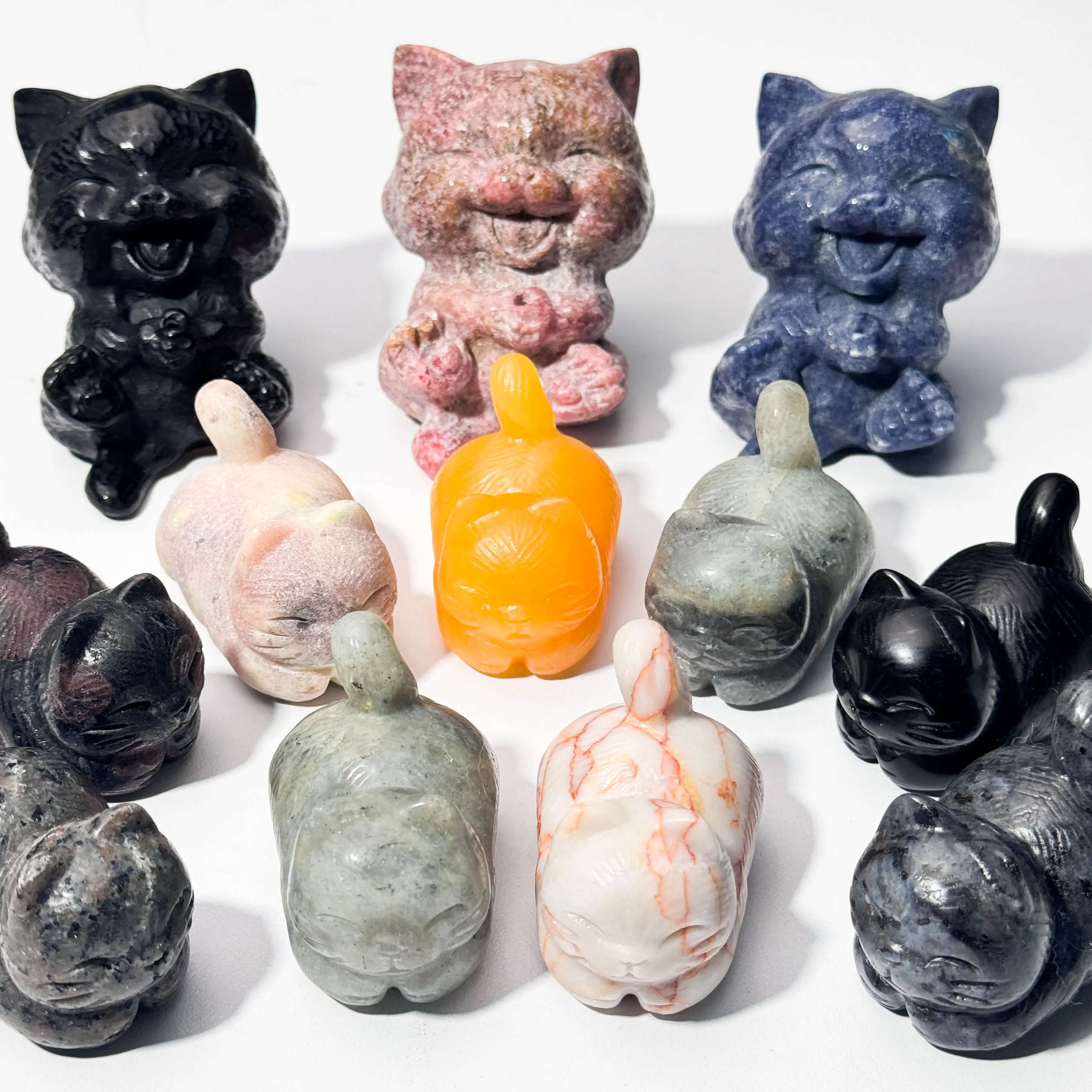 [Direct Buy] Mixed Crystals Semi-Finished Non-Natural Crystal Carving - 1 Count, Multiple Weights (100g-400g) - Yooperlite,Yellow Calcite,Red Fire Quartz,Black Obsidian - Ideal for Kitten/Cute Kitty Jewelry Accessories,Incense Stick Holders