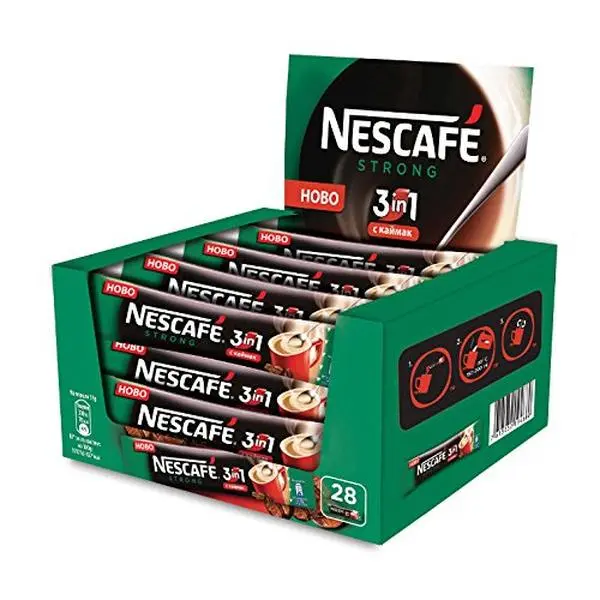 Nescafe Strong 3-in-1 Instant Coffee Beverage Single Packets with Sugar, Pack of 28