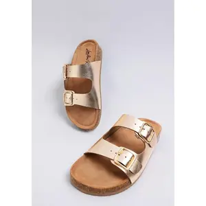 Metallic Double Buckle Sandals