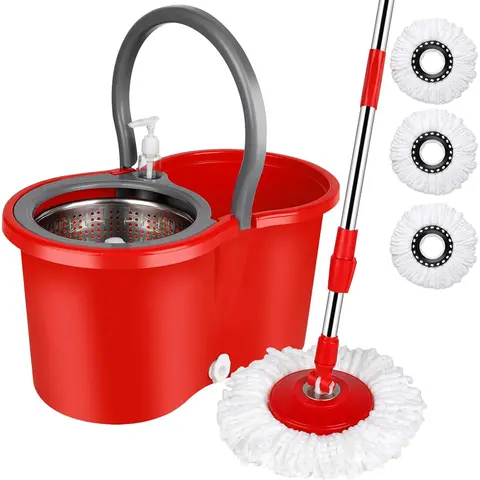 Spin Mop and Bucket, Mop and Bucket with Wringer Set 360° Spinning Bucket with 3 Microfiber Mop Heads for Office and Home Floor Cleaning