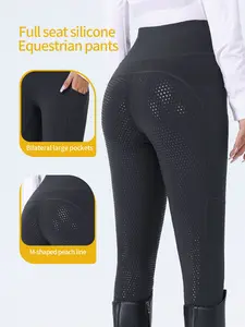 Spring Summer Women's Equestrian Pants with Side Pockets, Full Seat Anti-Slip Durable Riding Trousers, Professional Horse Racing Training Gear, Athletic Bottoms