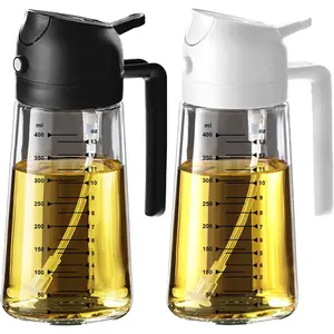 16oz/470ml Glass Olive Oil Sprayer for Cooking – 2 in 1 Olive Oil Dispenser Bottle for Kitchen Gadgets and Air Fryer Accessories, Salad, BBQ - Black & White