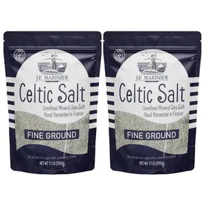 Le Marinier Celtic Salt Organic Fine Ground, 1.1lb - 18oz, Pack of 2. Mineral Rich Unrefined 100% Natural, Hand Harvested Mineral French Sea Salt (1.1lb Fine Ground - Pack of 2)