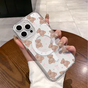 Girly Transparent Magnetic Casing, Aesthetic Pattern Design, Suitable for iPhone 11/12/13/14/15/16/17 Pro Max Handheld Smartphone Cellphone Accessories
