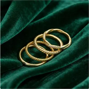 14K Gold Plated Stackable Rings for Women Non Tarnish Dainty CZ Thin Thumb Ring Set Size 5-10 Trendy Promise Wedding Engagement Bands