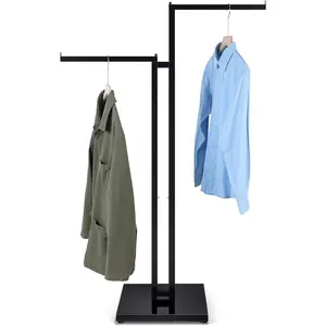 2 Way Clothing Rack with 16" Straight Arms From 48" to 72" Duty Clothing Display Stand for Boutique Shops Large Retail Stores and Home, Rectangular Tubing (Black)