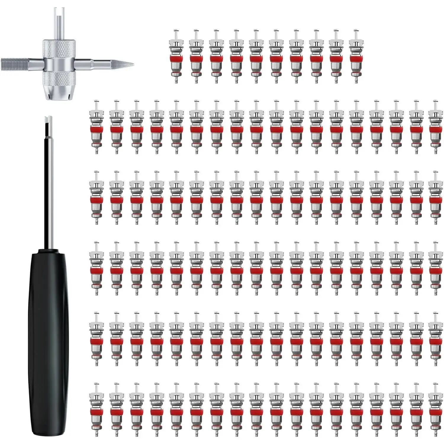 Tire Valve Core Kit, Include Valve Core Torque Tool and 4-Way Valve Core Tool,for Most Automotive, RV, ATV, Tire Valve core Remover and Replacement