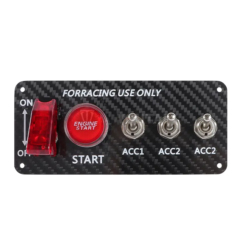 12V 5-in-1 Compact Carbon Fiber Ignition Switch Panel with LED Toggle Switches - Racing Engine Start Push Button, Car Accessories for Race Cars, Trucks (Boosts Vehicle Access & Functionality)