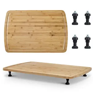Garvee Raised Bamboo Stovetop Cutting Board 30x20 Inch – Adjustable Legs Juice Grooves Dual-Purpose Chopping Block for Electric & Gas Stove RV & Camper Basin Cover Easy Clean