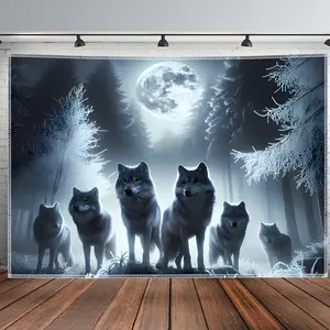 Wolf Moon Landscape Photo Tapestry, High-Definition Digital Print Wall Hanging, Polyester Art Decor for Living Room Bedroom Office