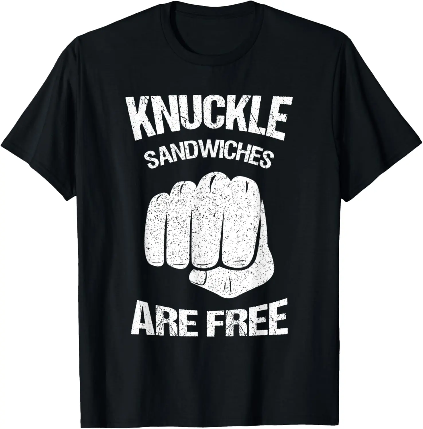 Unisex Funny Graphic T-Shirt, Distressed Knuckle Sandwich Cotton Top, Women's Short Sleeve Round Neck Streetwear, Shortsleeve, Tshirt, Vintage, Casual, Funny Prank Text Design, Crew Neck, Sarcasm