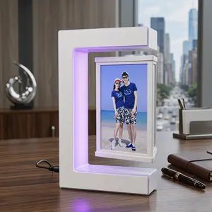 Unique Magnetic Levitation Photo Frame Gift, 360° Rotating Floating Picture Frame with LED Light, Perfect Romantic Gift for Girlfriend Boyfriend Wife Husband Anniversary