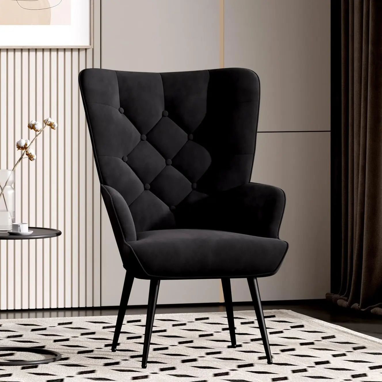 PU Leather Upholstered Accent Chair, Mid Century Modern Wingback Chairs, Living Room Reading Armchair, Tufted Button Side Chair for Living ， Bedroom,dorm essentials,home decor